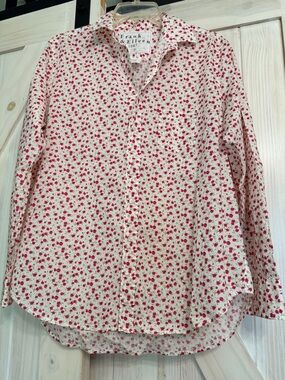 NWT Frank & Eileen S, Italian woven cotton red roses  on white Eileen button up